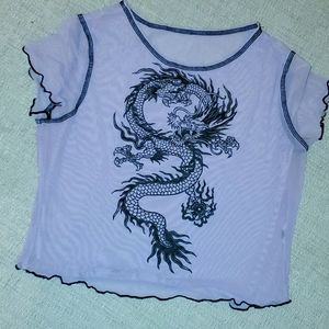 See-through purple dragon crop top